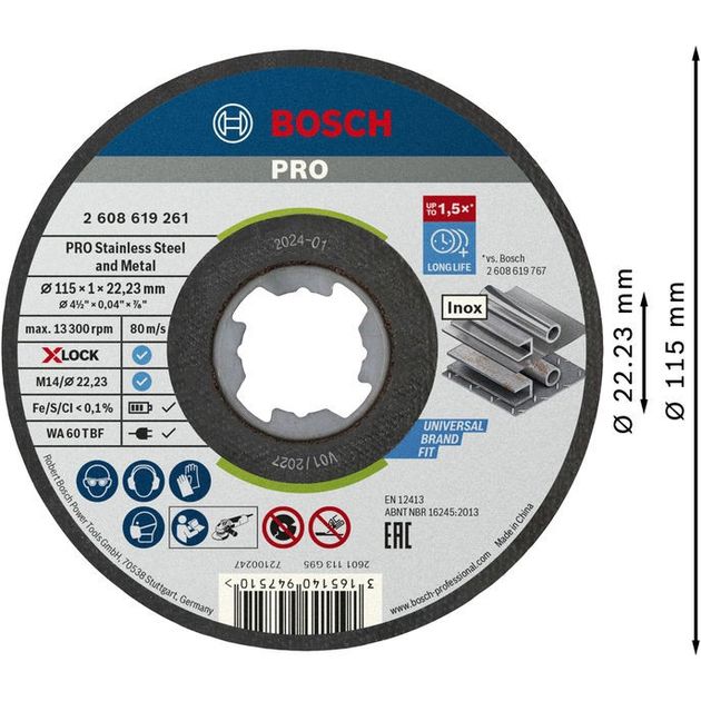 Диск відрізний X-LOCK Standard for Inox 10 x 115 x 1 x 22,23 мм, пряме різання BOSCH, фото , зображення 4 | SNABZHENIE.com.ua Диск відрізний X-LOCK Standard for Inox 10 x 115 x 1 x 22,23 мм, пряме різання BOSCH, фото , зображення 4 | SNABZHENIE.com.ua