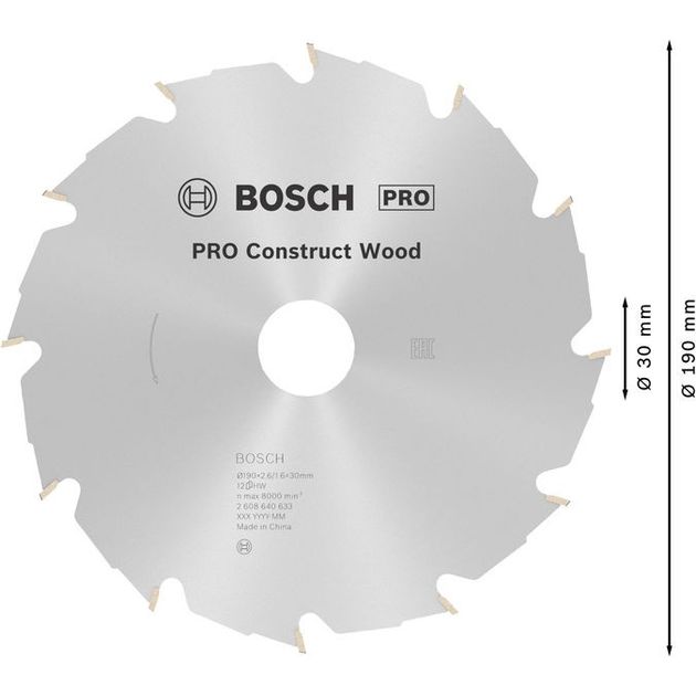 Пильний диск 190 x 30 мм, Z 12 по дереву з інородним матеріалом Construct Wood BOSCH (2608640633), фото , зображення 4 | SNABZHENIE.com.ua Пильний диск 190 x 30 мм, Z 12 по дереву з інородним матеріалом Construct Wood BOSCH (2608640633), фото , зображення 4 | SNABZHENIE.com.ua