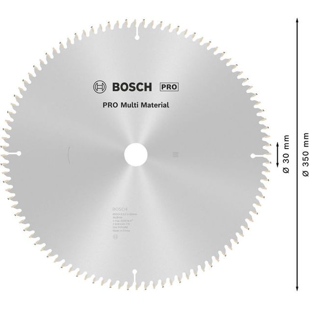 Пильний диск 350 x 30 мм, Z 96 для обробки металу, алюмінію, дерева Multi Material BOSCH (2608640770), фото , зображення 4 | SNABZHENIE.com.ua Пильний диск 350 x 30 мм, Z 96 для обробки металу, алюмінію, дерева Multi Material BOSCH (2608640770), фото , зображення 4 | SNABZHENIE.com.ua