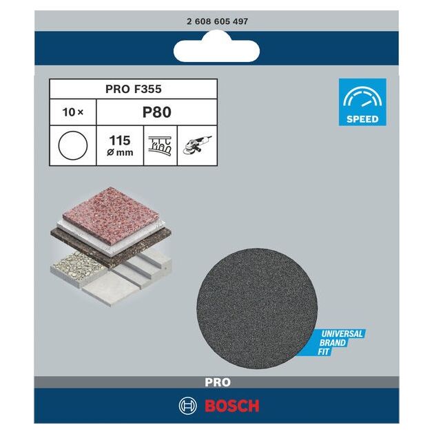 Набор шлифовальных листов BOSCH F355, 10 шт., 115 мм, 80 зерно, фото , изображение 2 | SNABZHENIE.com.ua