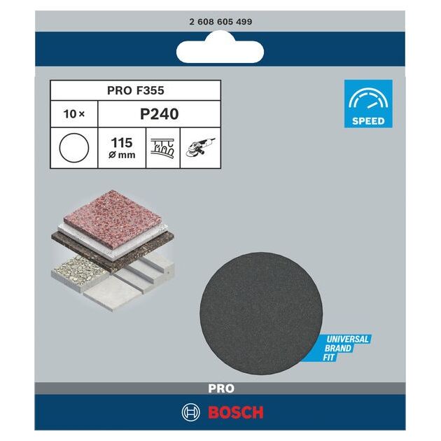 Набір шліфувальних аркушів BOSCH F355, 115 мм, 10 шт., 220 грит, фото , изображение 2 | SNABZHENIE.com.ua