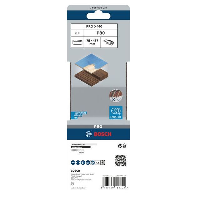 Шлифлента 75 x 457 мм K80, 3 шт. для ленточных шлифмашин BOSCH, фото , изображение 2 | SNABZHENIE.com.ua Шлифлента 75 x 457 мм K80, 3 шт. для ленточных шлифмашин BOSCH, фото , изображение 2 | SNABZHENIE.com.ua