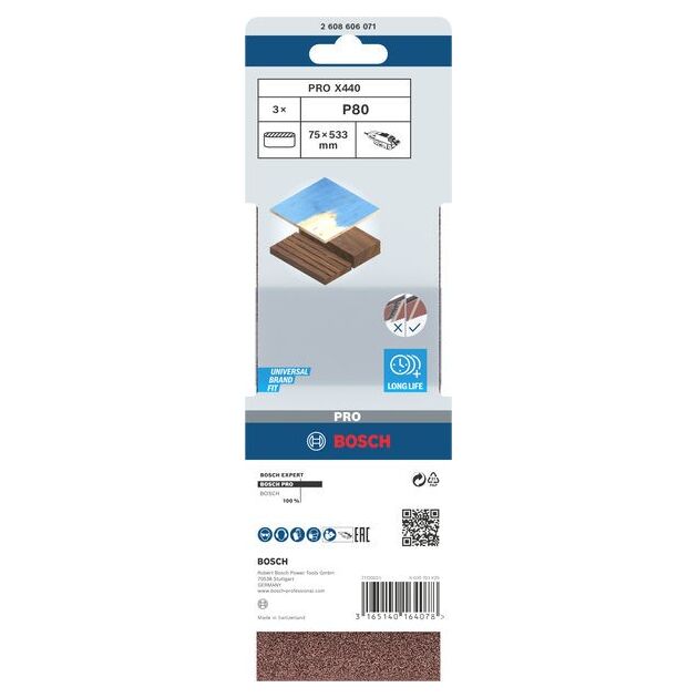 Набір шліфувальних стрічок BOSCH X440, 3 шт. 75 x 533 мм, 80, фото , зображення 2 | SNABZHENIE.com.ua Набір шліфувальних стрічок BOSCH X440, 3 шт. 75 x 533 мм, 80, фото , зображення 2 | SNABZHENIE.com.ua