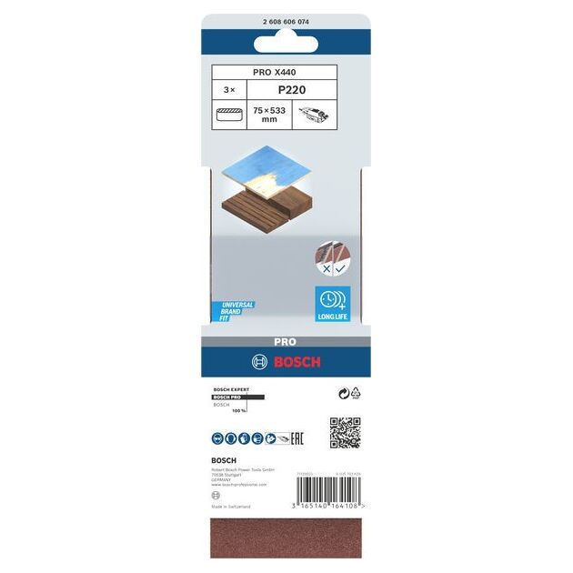 Набір шліфувальних стрічок BOSCH X440, 75 x 533 мм, 3 шт., фото , изображение 2 | SNABZHENIE.com.ua Набір шліфувальних стрічок BOSCH X440, 75 x 533 мм, 3 шт., фото , изображение 2 | SNABZHENIE.com.ua