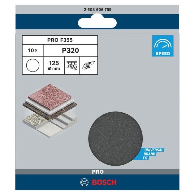 Набор шлифовальных листов BOSCH F355, 10 шт., 125 мм, 320, фото , изображение 2 | SNABZHENIE.com.ua