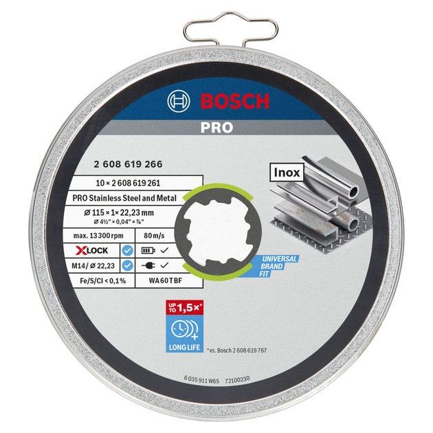 Диск відрізний X-LOCK Standard for Inox 10 x 115 x 1 x 22,23 мм, пряме різання BOSCH, фото , зображення 2 | SNABZHENIE.com.ua Диск відрізний X-LOCK Standard for Inox 10 x 115 x 1 x 22,23 мм, пряме різання BOSCH, фото , зображення 2 | SNABZHENIE.com.ua