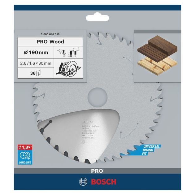 Пильний диск 190 x 30 мм, Z 36 для всіх видів деревини Optiline Wood BOSCH (2608640616), фото , зображення 2 | SNABZHENIE.com.ua Пильний диск 190 x 30 мм, Z 36 для всіх видів деревини Optiline Wood BOSCH (2608640616), фото , зображення 2 | SNABZHENIE.com.ua