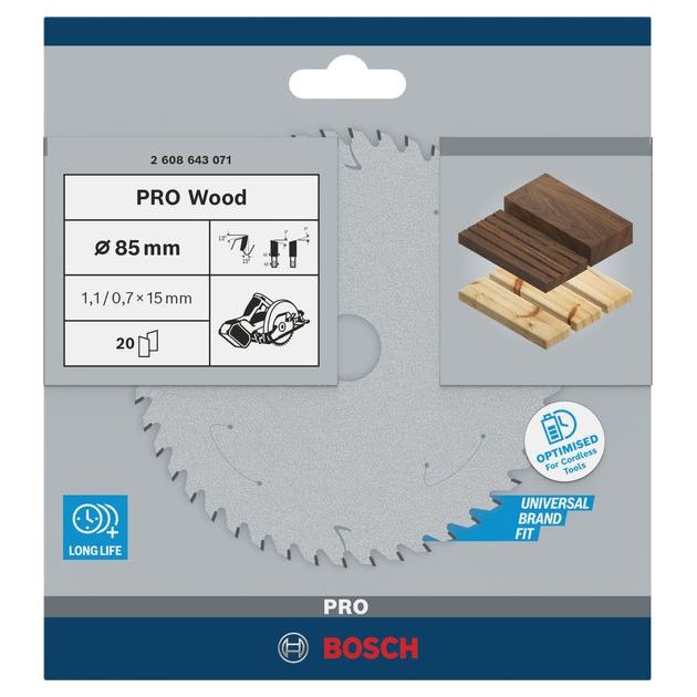 Пильний диск 85 x 15 мм, Z 20 пропили в усіх видах деревини. Optiline Wood BOSCH (2608643071), фото , зображення 2 | SNABZHENIE.com.ua
