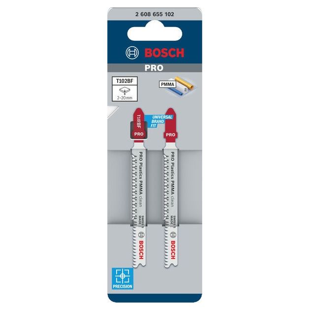 Полотно для лобзиков BOSCH PMMA Clean T102BF, 92 мм, 2 шт., фото , изображение 2 | SNABZHENIE.com.ua