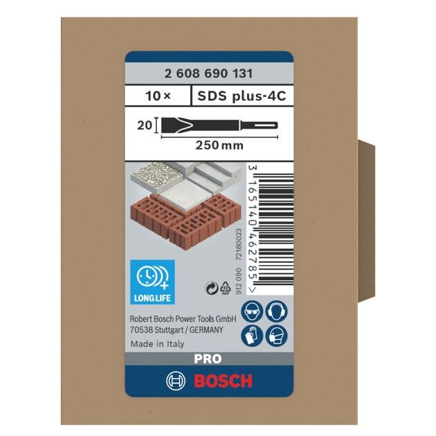 Плоское зубило 20x250 мм ECO SDS-plus 10 шт, BOSCH (2608690131), фото , изображение 3 | SNABZHENIE.com.ua Плоское зубило 20x250 мм ECO SDS-plus 10 шт, BOSCH (2608690131), фото , изображение 3 | SNABZHENIE.com.ua