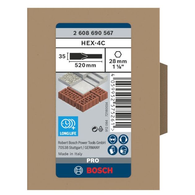 Плоское зубило BOSCH PRO HEX-4C 28 мм, 35 x 520 мм, фото , изображение 3 | SNABZHENIE.com.ua