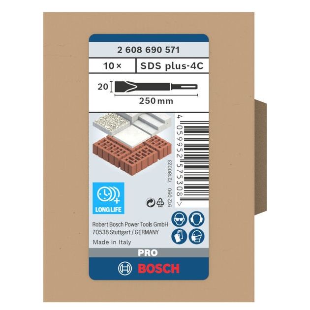 Набор плоских зубил PRO SDS plus-4C, 20x250 мм BOSCH, фото , изображение 3 | SNABZHENIE.com.ua