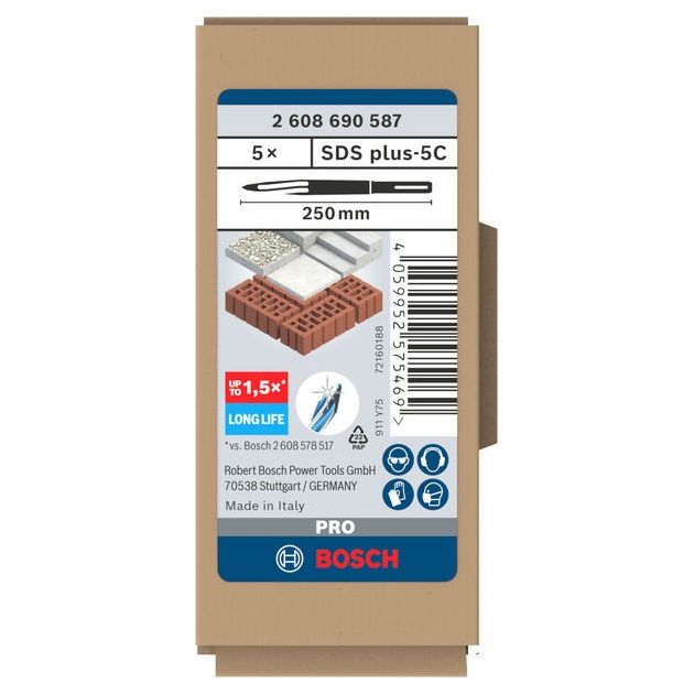 Набір списоподібних зубил PRO SDS plus-5C, 250 мм BOSCH, фото , зображення 2 | SNABZHENIE.com.ua