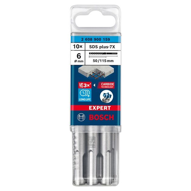 Ударное сверло BOSCH EXPERT SDS plus-7X, 6 x 50 x 115 мм, 10 шт., фото , изображение 2 | SNABZHENIE.com.ua