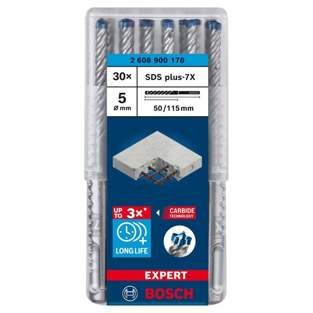 Ударное сверло EXPERT SDS plus-7X, 5x50x115 мм, 30 шт. BOSCH, фото , изображение 2 | SNABZHENIE.com.ua