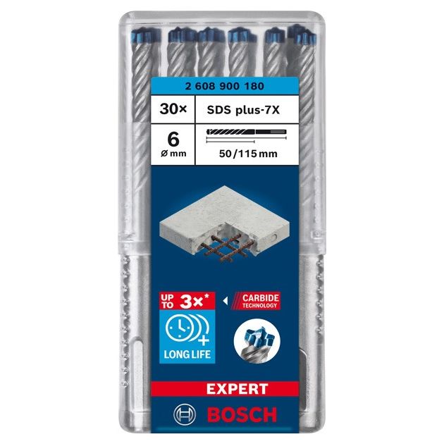 Ударное сверло BOSCH EXPERT SDS plus-7X, 6x50x115 мм, 30 шт., фото , изображение 2 | SNABZHENIE.com.ua
