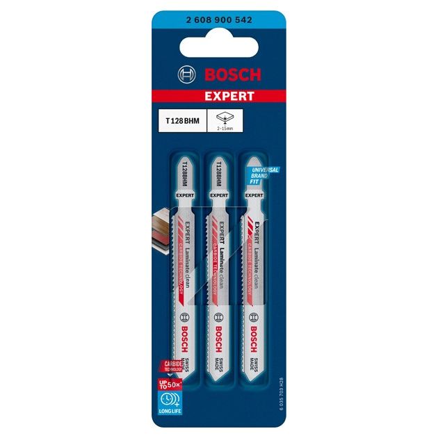 Полотно для лобзиков BOSCH EXPERT 'Laminate Clean' T128 BHM, 3 шт., фото , изображение 2 | SNABZHENIE.com.ua