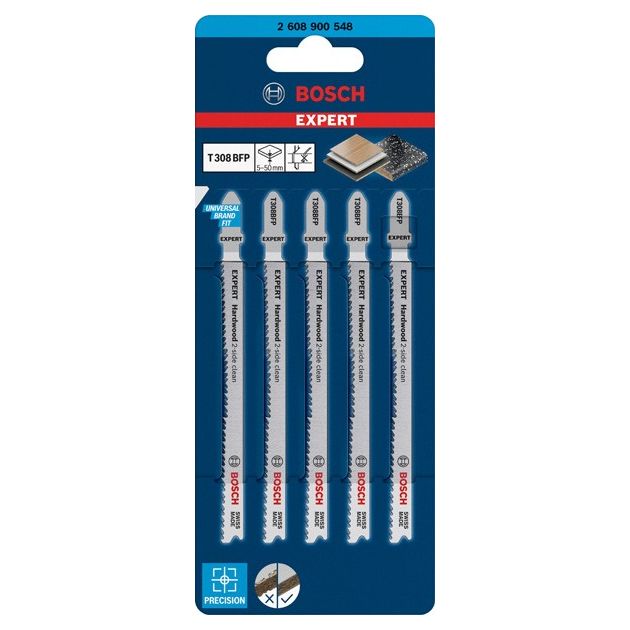 Полотна для лобзиков BOSCH EXPERT 'Hardwood 2-side clean' T 308 BFP, 5 шт., фото , изображение 2 | SNABZHENIE.com.ua