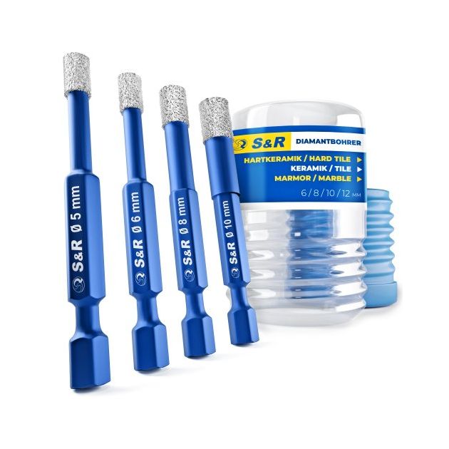 Набір алмазних свердел по склу та кераміці S&R Hex 1/4" 4 шт., фото  | SNABZHENIE.com.ua