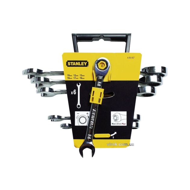 Ключи ріжково-накидні STANLEY MaxiDrive Plus з тріщаткою, набір 6 шт., фото  | SNABZHENIE.com.ua