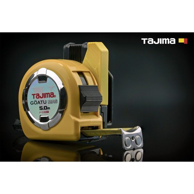 Рулетка TAJIMA 5м х 25мм GOATU HI LOCK с магнитом и держателем, фото  | SNABZHENIE.com.ua