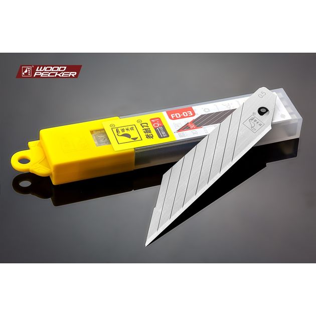 Лезвія для ножа 18мм кут 30° Woodpecker сірі 10шт FD-03, фото , зображення 4 | SNABZHENIE.com.ua Лезвія для ножа 18мм кут 30° Woodpecker сірі 10шт FD-03, фото , зображення 4 | SNABZHENIE.com.ua