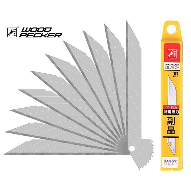 Лезвия для ножа 9мм угол 30° Woodpecker серые, 10 шт. FP-930, фото  | SNABZHENIE.com.ua