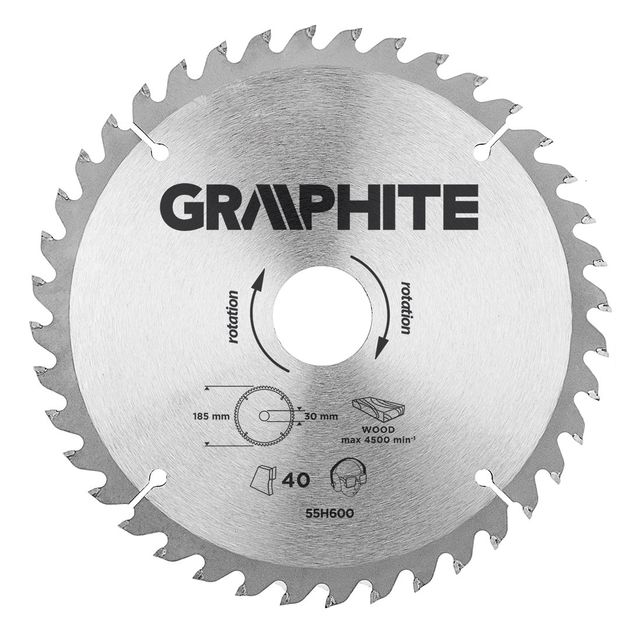 Диск отрезной GRAPHITE 185x30 мм, 40 зубьев (55H600), фото  | SNABZHENIE.com.ua
