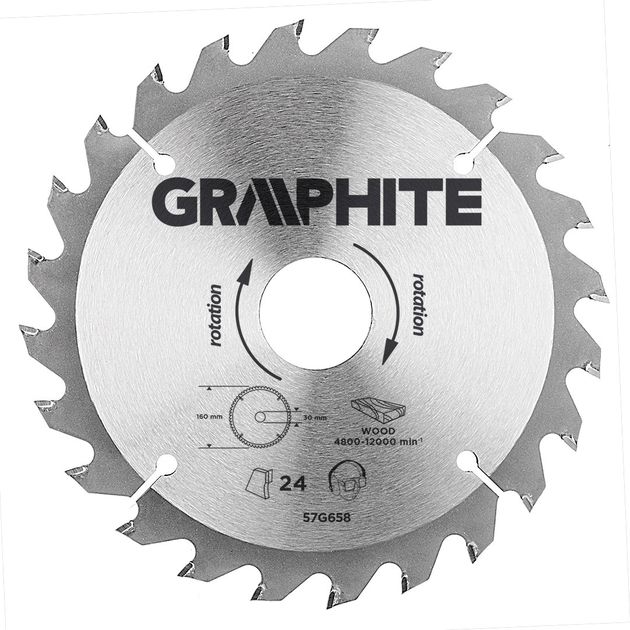 Диск отрезной карбидный 160x30 мм 24 зуба GRAPHITE (57H658), фото  | SNABZHENIE.com.ua