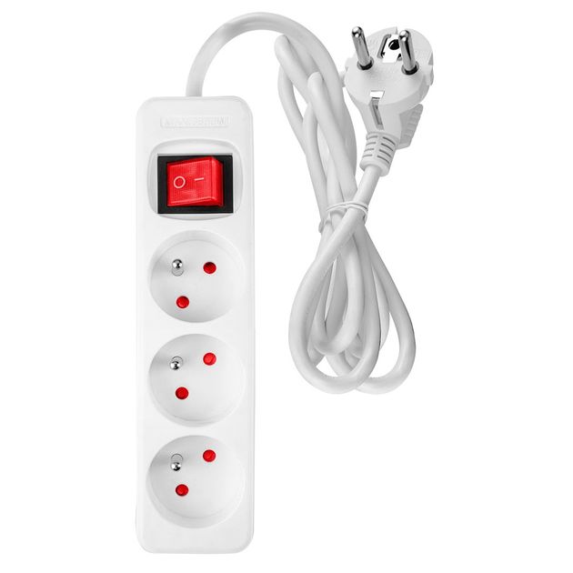 Удлинитель 3м, 3x1.5мм2, 3G, белый, с выключателем ON/OFF, фото  | SNABZHENIE.com.ua
