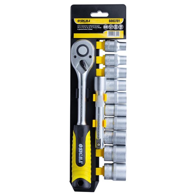 Ключ-трещотка 1/2" с насадками и удлинителем 12шт CrV SIGMA, фото  | SNABZHENIE.com.ua