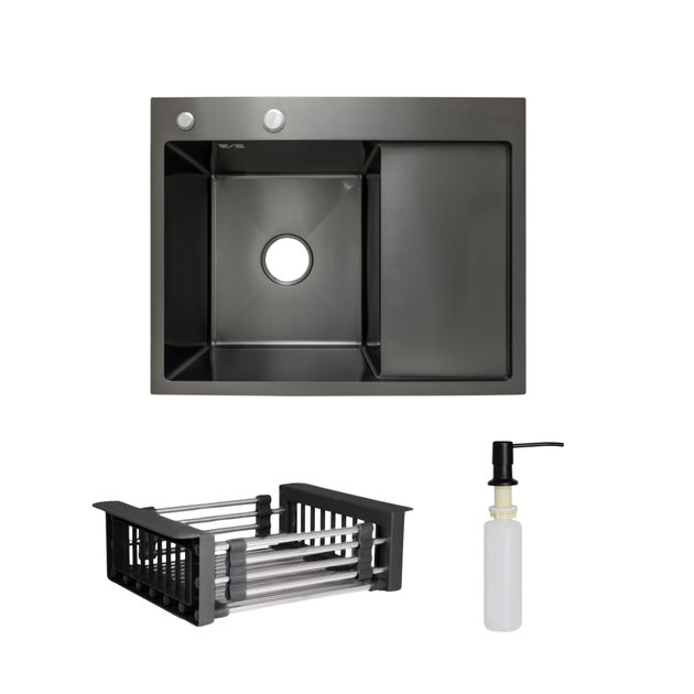 Комплект Lidz H6350BR: интегрированная мойка с дозатором и корзиной BlackPVD, фото  | SNABZHENIE.com.ua