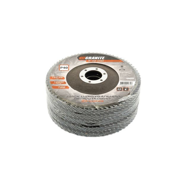Диск шліфувальний лепестковий конусний GRANITE ZIRCONIA Т29 зерно 40 125х22 мм 5 шт, фото , зображення 2 | SNABZHENIE.com.ua Диск шліфувальний лепестковий конусний GRANITE ZIRCONIA Т29 зерно 40 125х22 мм 5 шт, фото , зображення 2 | SNABZHENIE.com.ua