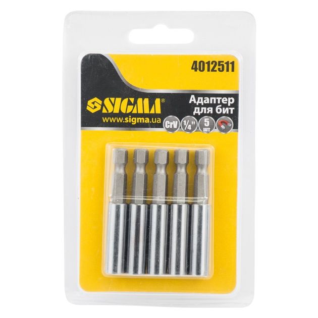 Адаптер магнітний для бит 1/4 5шт CrV SIGMA, фото , зображення 2 | SNABZHENIE.com.ua Адаптер магнітний для бит 1/4 5шт CrV SIGMA, фото , зображення 2 | SNABZHENIE.com.ua