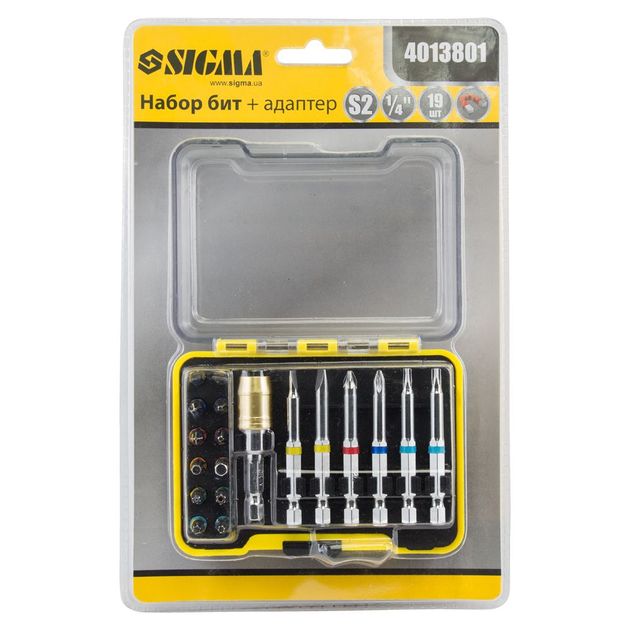 Набор бит 19шт S2 Chrome + адаптер в кейсе SIGMA (4013801), фото , изображение 2 | SNABZHENIE.com.ua Набор бит 19шт S2 Chrome + адаптер в кейсе SIGMA (4013801), фото , изображение 2 | SNABZHENIE.com.ua