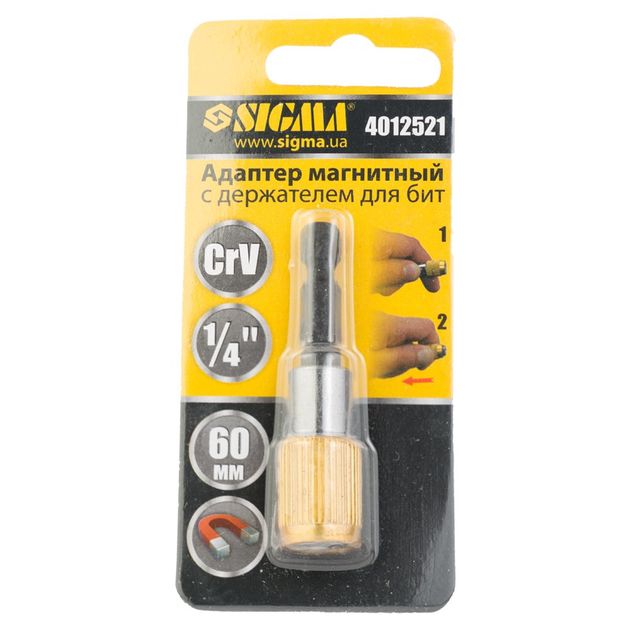 Адаптер магнитный 1/4" с держателем для бит 60мм SIGMA, фото , изображение 2 | SNABZHENIE.com.ua Адаптер магнитный 1/4" с держателем для бит 60мм SIGMA, фото , изображение 2 | SNABZHENIE.com.ua