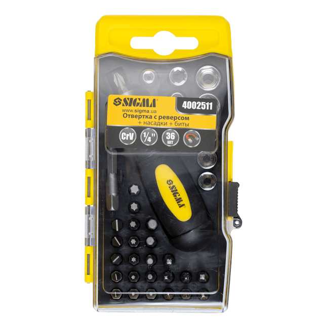Отвертка с реверсом и насадками 36шт CrV в кейсе SIGMA, фото , изображение 5 | SNABZHENIE.com.ua Отвертка с реверсом и насадками 36шт CrV в кейсе SIGMA, фото , изображение 5 | SNABZHENIE.com.ua