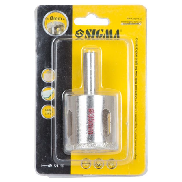 Коронки алмазные для керамики и стекла 35мм SIGMA, фото , изображение 2 | SNABZHENIE.com.ua