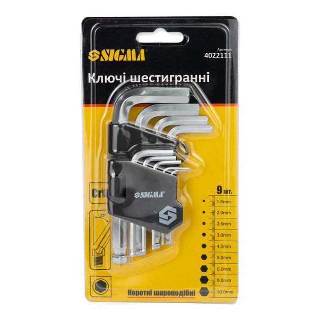 Ключи шестигранные 9шт 1.5-10мм CrV короткие SIGMA, фото , изображение 2 | SNABZHENIE.com.ua Ключи шестигранные 9шт 1.5-10мм CrV короткие SIGMA, фото , изображение 2 | SNABZHENIE.com.ua