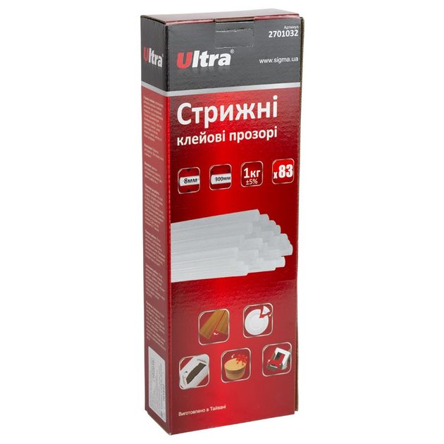 Клеевые стержни 8x300мм, 83шт, 1кг, прозрачные ULTRA (2701032), фото  | SNABZHENIE.com.ua