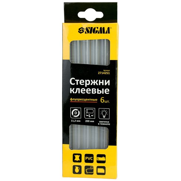 Стержні клеєві Ø11.2×200мм 6шт (флуоресцентні) SIGMA (2714251), фото , зображення 2 | SNABZHENIE.com.ua