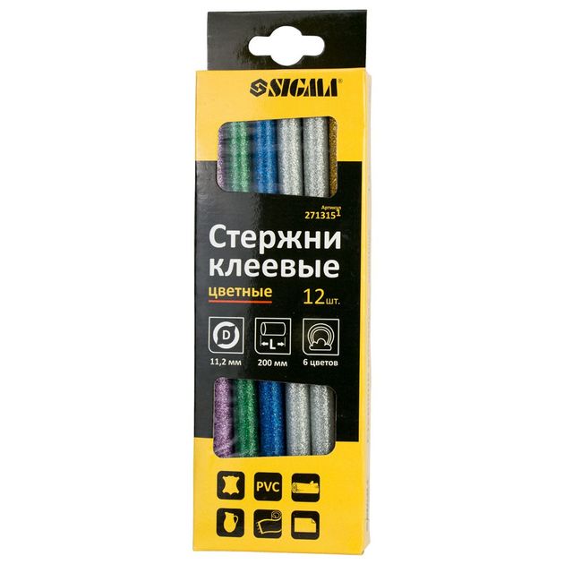 Набір клейових стержнів 11.2*200мм 12шт 0.24кг (кольорові) SIGMA (2713151), фото , зображення 2 | SNABZHENIE.com.ua Набір клейових стержнів 11.2*200мм 12шт 0.24кг (кольорові) SIGMA (2713151), фото , зображення 2 | SNABZHENIE.com.ua