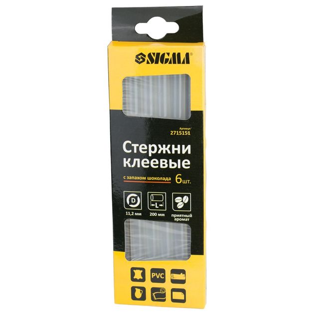 Клеевые стержни 11.2*200мм 6шт (шоколадный аромат) SIGMA, фото , изображение 2 | SNABZHENIE.com.ua