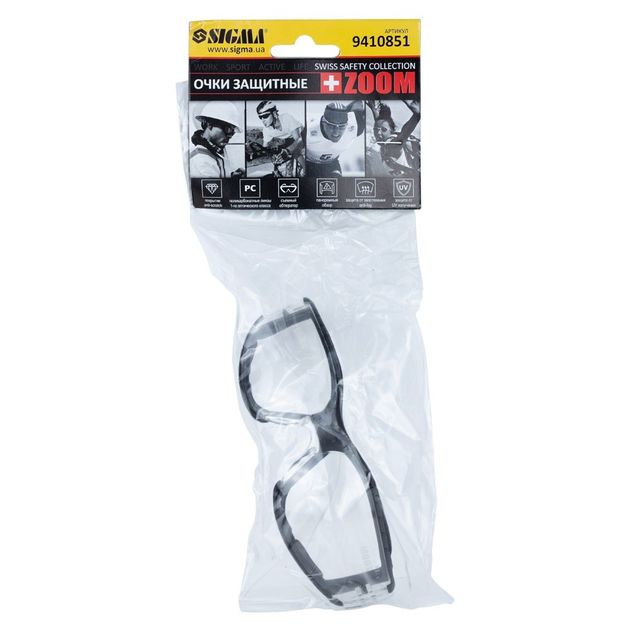 Очки захисні з обтюратором Zoom anti-scratch, anti-fog (прозорі) SIGMA (9410851), фото , зображення 4 | SNABZHENIE.com.ua Очки захисні з обтюратором Zoom anti-scratch, anti-fog (прозорі) SIGMA (9410851), фото , зображення 4 | SNABZHENIE.com.ua