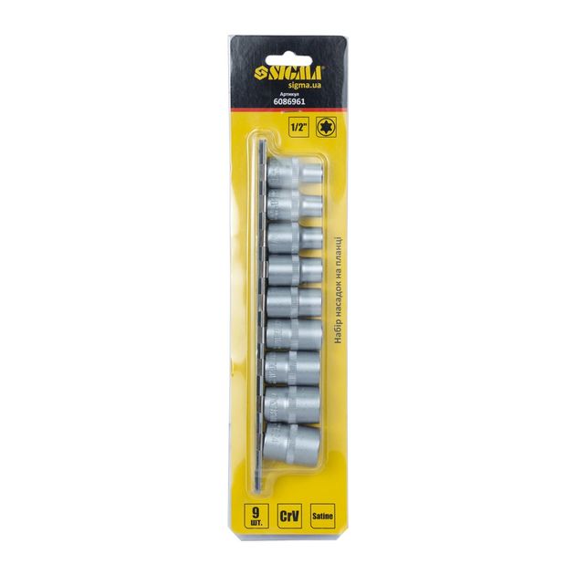 Набор насадок Torx 1/2" 9 шт. на планке CrV SIGMA (6086961), фото , изображение 3 | SNABZHENIE.com.ua Набор насадок Torx 1/2" 9 шт. на планке CrV SIGMA (6086961), фото , изображение 3 | SNABZHENIE.com.ua