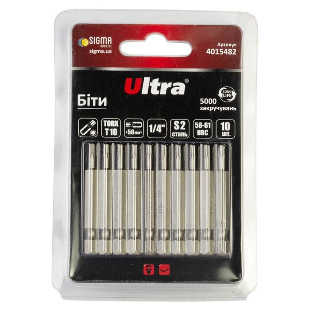 Биты TORX 10*50мм 10шт S2 ULTRA (4015482), фото  | SNABZHENIE.com.ua
