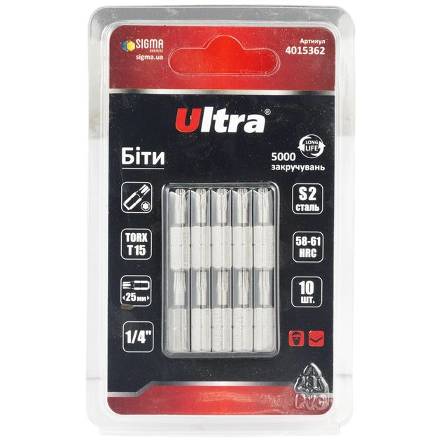Биты TORX 15*25мм 10шт S2 (блистер) ULTRA, фото  | SNABZHENIE.com.ua