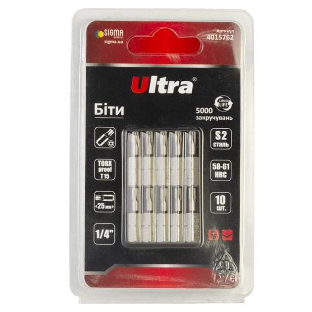 Биты TORX-proof 15*25мм 10шт S2 в блистере ULTRA (4015762), фото  | SNABZHENIE.com.ua