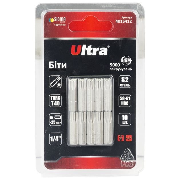 Биты TORX 40*25мм 10шт S2 (блистер) ULTRA, фото  | SNABZHENIE.com.ua