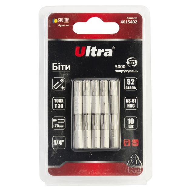 Биты TORX 30х25мм 10шт S2 ULTRA (4015402), фото  | SNABZHENIE.com.ua